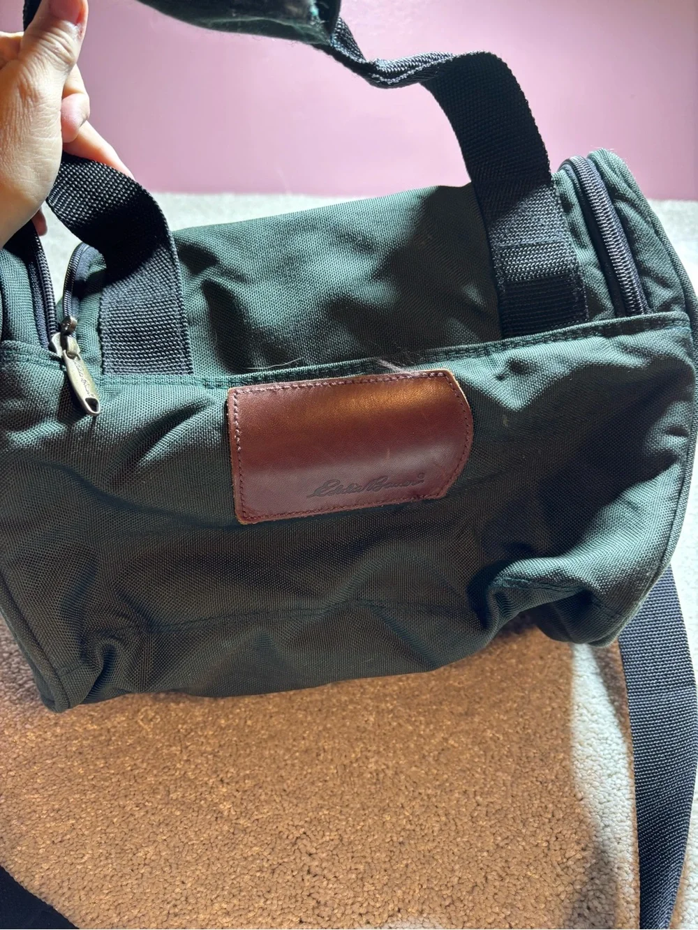 Eddie Bauer men’s small vintage bag with leather overnight bag